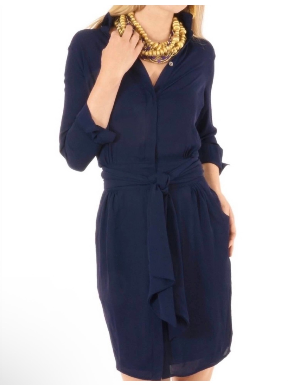 Gretchen Scott navy blue long sleeve dress M